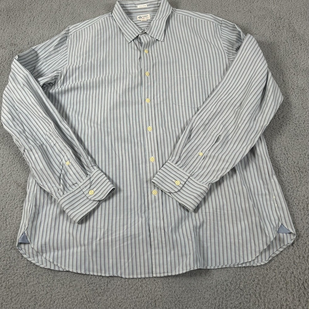 J.Crew‎ Shirt Mens XL 17-17.5 Blue Stripe Long Sleeve Button Up Point Collar